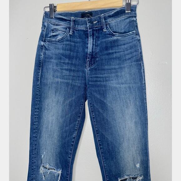 Mother The Rascal Ankle Step Fray Straight Leg Jeans Knee Distressing Blue 25 - Picture 4 of 7